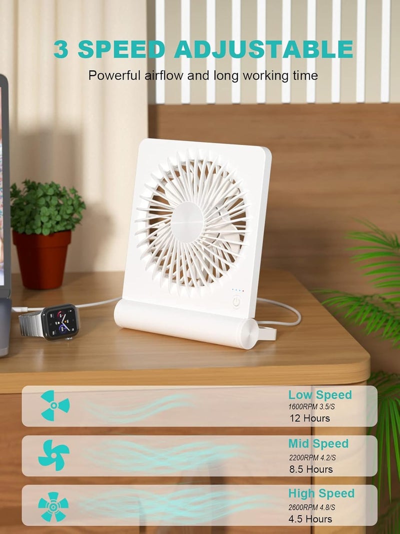 Tevelecin Small Desk Fan,Rechargeable USB Fan Battery Operated,Ultra Quiet, Strong Wind, 3 Speeds Travel Fans - Image 3